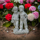 Boys on Stump Figure Outdoor Young Boys Figurine Two Boys Standing Statue