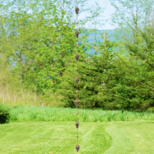 Ancient Graffiti Pine Cones and Bells Rain Chain, Flamed Copper Colored
