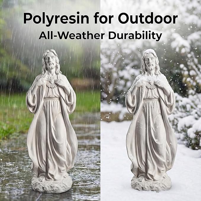 Sacred Heart of Jesus Statue 24.4'' H Large Jesus Statue Catholic Statues for Outdoor Garden Yard Lawn Patio, Resin Sculpture Outdoor/Indoor Religious Gift, Gray