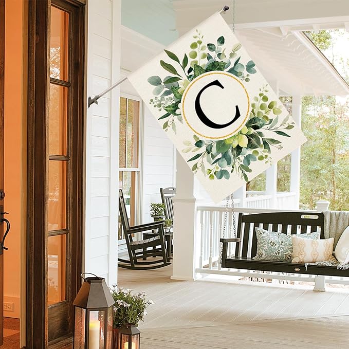 AVOIN colorlife Monogram Letter C Floral House Flag 28x40 Inch Double Sided Outside, Family Last Name Initial Yard Outdoor Decoration