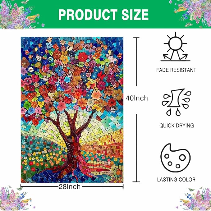 Stained Glass Tree of Life House Flag 28x40 Double Sided for Outside, Spring Summer Burlap Large Floral Garden Flags for Yard Outdoor Garden Decor