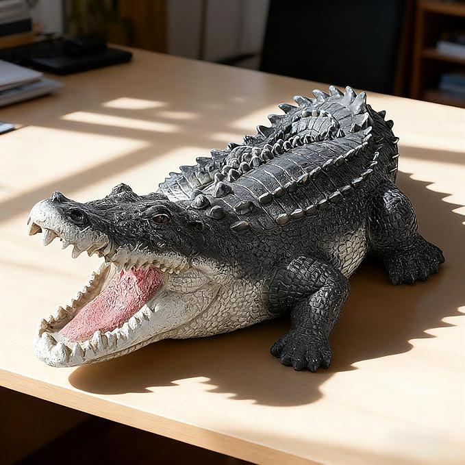 Teaeeno Garden Alligator Outdoor Decor,Crocodile Sculpture for Stuff Pond Decor,Florida Alligator Sculpture for Yard Art,Realistic Wild Animal,Reptile Figure,Florida Alligator,Perfect for Man