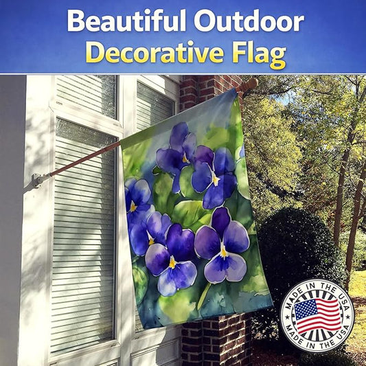 Caroline's Treasures Rhode Island Violets in Watercolor House Flag Large Porch Sleeve Pole Decorative Outside Yard Banner Artwork Wall Hanging, Polyester, House Size, Multicolor