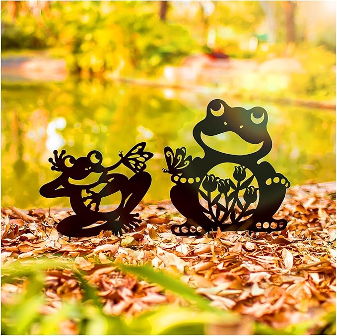 Frog Metal Decorative Garden Stakes Frog Gifts for Women Men Mom Birthday Gifts Silhouette Statues for Garden Decor, Yard Art, Patio, Outside, Lawn Ornaments, Outdoor Decorations