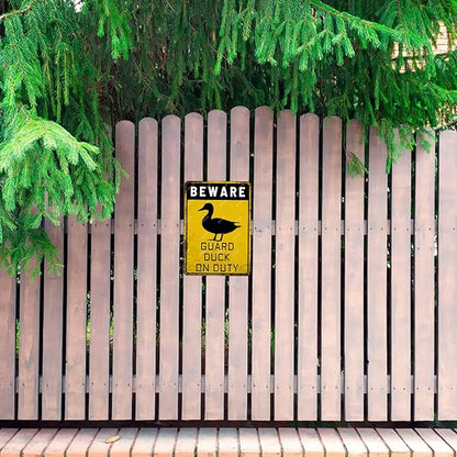 snowsun Beware Guard Duck on Duty Funny Metal Signs Vintage Tin Sign for Home Yard Farm Street Fence Wall Decoration 8×12 Inches