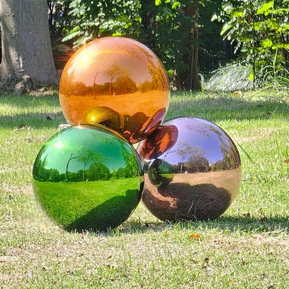 Stainless Steel Gazing Globe Mirror Ball, Decorative Gazing Balls for Garden, Reflective Smooth Garden Ball Sphere for Outdoor Yard Decoration (Orange, Dia: 10 inch)