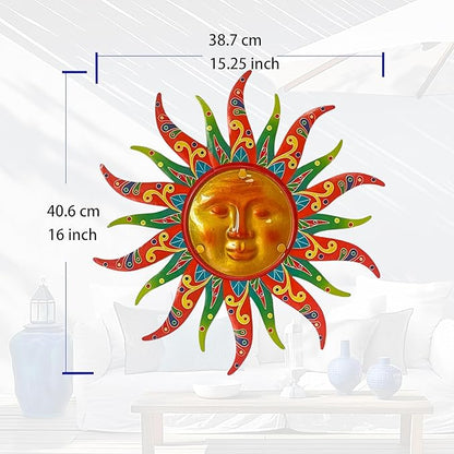 Metal Sun Wall Decor, 16 Inches, Colorful Sun Face Art Hanging for Indoor Outdoor Garden Farmhouse Yard Patio Fence Living Room Bedroom