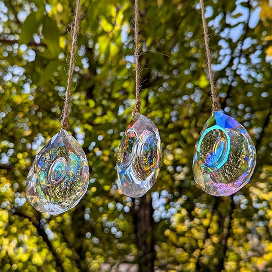 Crystal Prism Suncatchers DIY,AB Sparkling Teardrop Sun Catcher with Crystals Hanging Crystal for Windows, Chandeliers, Car & Garden Déco