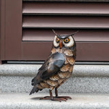 Natelf Garden Owl Sculptures & Statues, Standing Metal Bird Yard Art Sculpture for Patio Backyard Pond Outdoor Decorations (Brown-1)