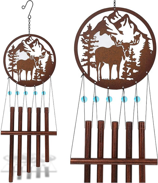 CoTa Global Moose Wind Chime - Handmade Glass and Metal Chime - Moose Wild Life Hanging Decor - Colorful Home Decor Gift, Indoor and Outdoor Hanging Decoration For Porch, Patio, and Garden - 27 Inches