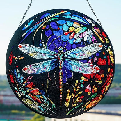 Stained Glass Window Hanging - Dragonfly Stained Glass Suncatcher, Sun Catchers for Indoor Window Decor, Gift for Women,Mom,Friends (12 Inch)