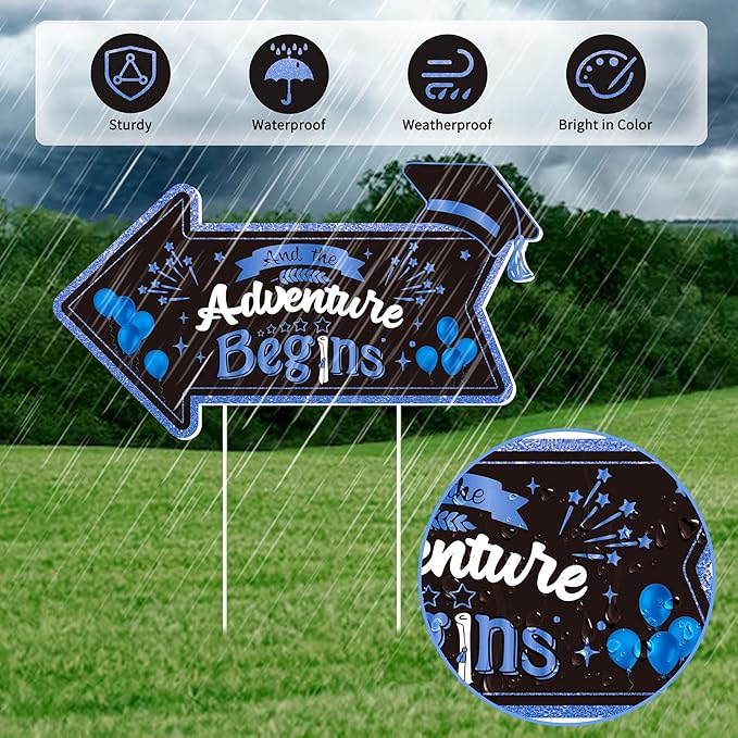 12PCS 2026 Graduation Yard Sign for Outdoor Pathway,Graduation Cap Hanging Yard Signs,Black Blue This Way Yard Signs with Stakes Ribbon,Class of 2026 Grad Party Decoration for College High School