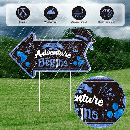 12PCS 2026 Graduation Yard Sign for Outdoor Pathway,Graduation Cap Hanging Yard Signs,Black Blue This Way Yard Signs with Stakes Ribbon,Class of 2026 Grad Party Decoration for College High School