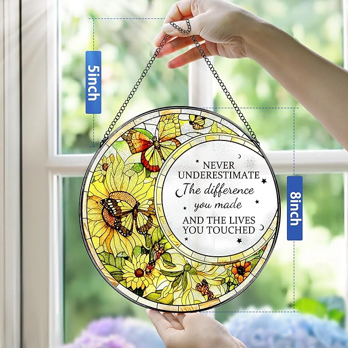 Thank You Gifts, Stained Glass Suncatcher Ornament, Window Hanging, Going Away/Goodbye, Appreciation, Retirement Gifts for Women, Men, Coworker, Boss, Friend | Retirement Party Decorations - Style D