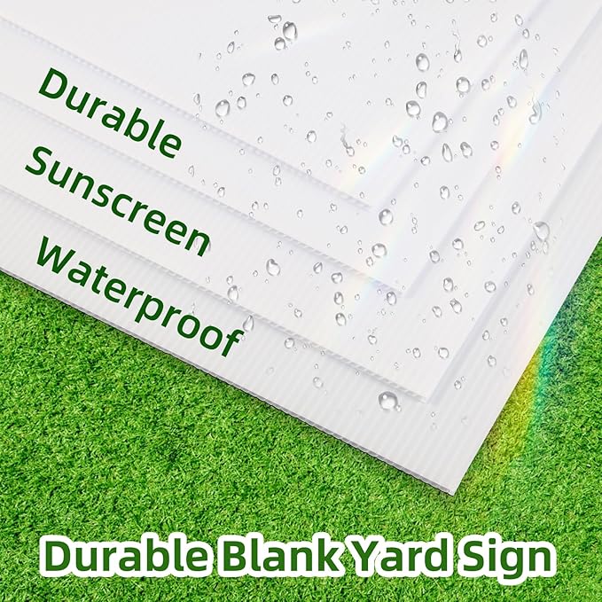 6 Pack Blank Yard Signs 17 x 12 in with Metal Stakes, White Plastic Yard Lawn Sign for Birthday Decoration,Garage Sale,Guidepost, Open House, Rent