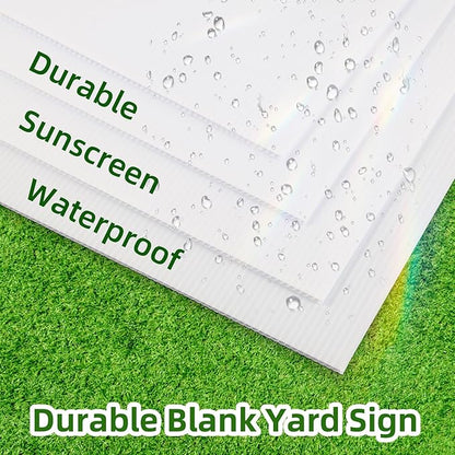 6 Pack Blank Yard Signs 17 x 12 in with Metal Stakes, White Plastic Yard Lawn Sign for Birthday Decoration,Garage Sale,Guidepost, Open House, Rent