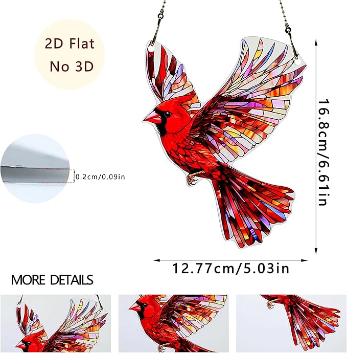 Red Bird Ornaments Colorful Window Hanging Decorations Home Wall Decor for Indoor Outdoor