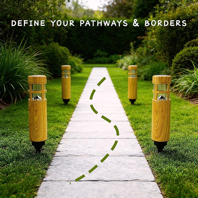 Solar Pathway Lights, 4 Pack LED Solar Lights Outdoor Waterproof, Wood-grain Color Style, Warm Yellow Light Auto On/Off, Solar Pathway Lights for Your Garden, Landscape, Path, Yard, Walkway Decor