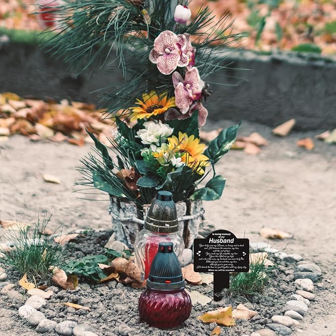 Roowest Cemetery Grave Decorations Acrylic Memorial Stakes Grave Stake Markers Sympathy Garden Plaque Waterproof Remembrance Sympathy Gift for Cemetery Graveside Outdoors Yard(Husband)