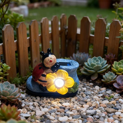 WYQF501 Solar Outdoor Light – Unique Ladybug and Shoe Design, Durable Resin Landscape Light for Pathways and Steps