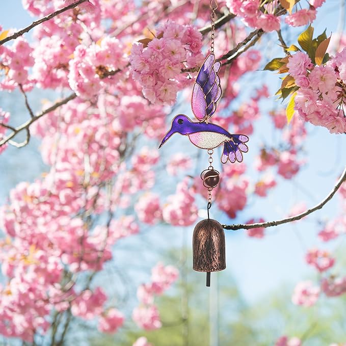 Wind Chimes Outdoor Hummingbird Metal Pendant Windchimes Decor with Hook for Outside Home Patio Garden Decoration Gifts for Mom Grandma Sisters
