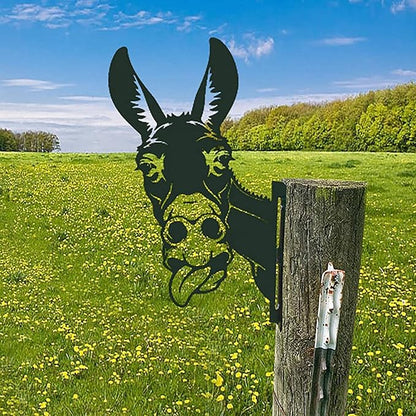 Farm Peeping Animal Metal Art Outdoor Decor Garden Fence Decoration, Farmhouse Backyard Hang Artwork Wall Decor, Outdoor Yard Art Patio Lawn Statue Gift for Loved Dad Grandpa (Glasses Horse)