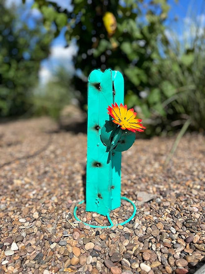 Mini Metal Saguaro - Garden Art (Turquoise)