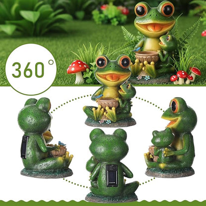 Roowest Solar Garden Statue Frog with Bird Bath, Mother & Child Frog Outdoor Decor with LED Light, Waterproof Resin Yard Ornament, Cute Frogs Gift for Mom Grandma Women, Patio Lawn Balcony Decoration