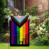 Progress Pride Rainbow Garden Flag Every One Is Welcome Here Yard Flag LGBTQ Gay Lesbian Bisexual Non Binary Transgender House Flag All Inlcusive Vivid Color Garden Flags 12x18 Inch