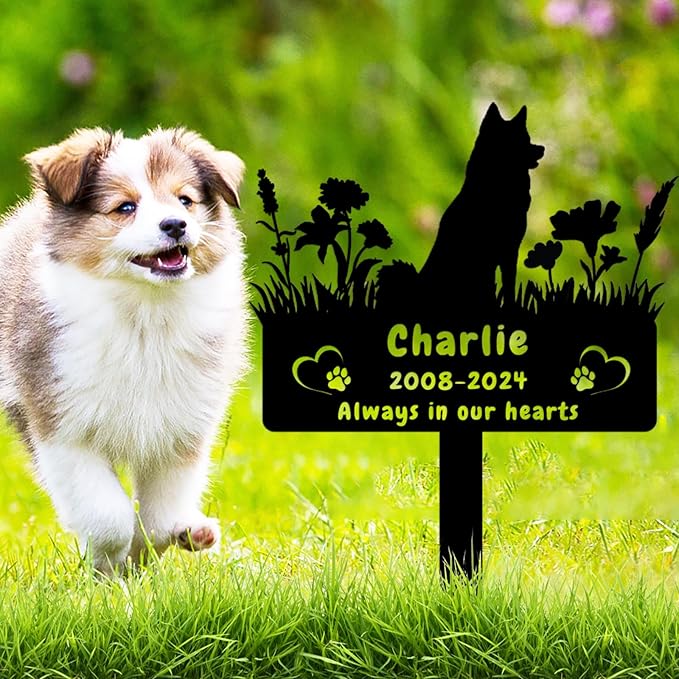 Personalized Husky Dog Memorial Grave Marker,Custom Flora Dog Memorial Garden Stake,Dog Memorial Plaque Burial Stake Engraved Sign,Dog Sympathy Grave Stake,Dog Memorial Statue Headstone