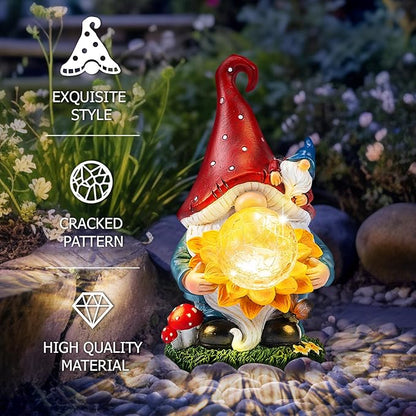 Solar Gnomes Garden Decor Outdoor Statues, Christmas Gnomes Gardening Gifts for Women Mom, Gnomes Decorations for Yard with Sunflower Decor Solar Lights for Outside, Patio, Lawn, Porch Decor