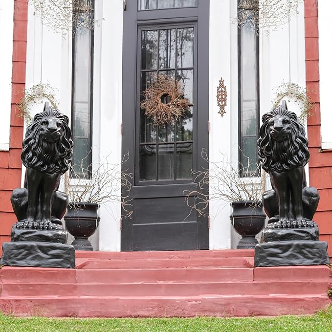 EMSCO Group Guardian Lion Statue, Black Polyethylene, Outdoor Garden Decor