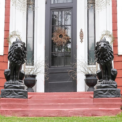 EMSCO Group Guardian Lion Statue, Black Polyethylene, Outdoor Garden Decor