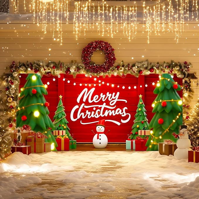 IVN Christmas Garage Door Cover Decoration 13x6ft Snowman Cartoon Trees String Lights Design Merry Christmas Winter Garage Door Banner Home Door Front Yard Decor for Xmas Eve Holiday Outdoor