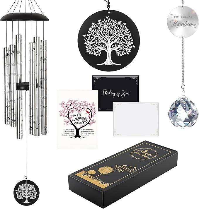 Memorial Wind Chimes with Suncatcher, Sympathy Gifts Wind Chime for Loss of Loved One, 40" Sympathy Wind Chime with 6 Anodized Aluminum Tubes Tuned for A Soothing Melody