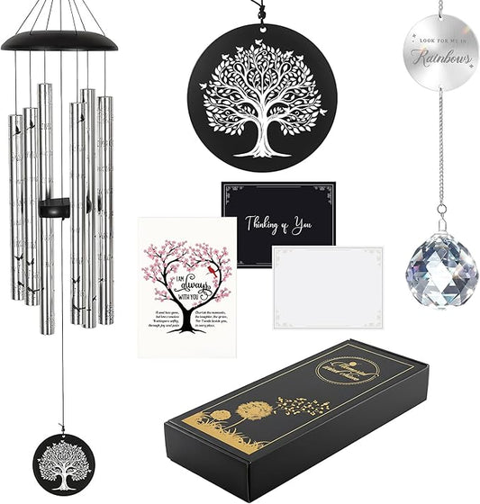 Memorial Wind Chimes with Suncatcher, Sympathy Gifts Wind Chime for Loss of Loved One, 40" Sympathy Wind Chime with 6 Anodized Aluminum Tubes Tuned for A Soothing Melody