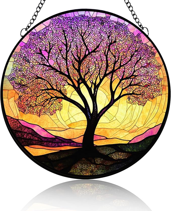Stained Glass Suncatcher Purple Tree of Life Window Hangings Colored Glass Suncatcher Crafts Kits for Indoor Garden Decoration Christmas Home Decor Gift for Lovers 6.3 in