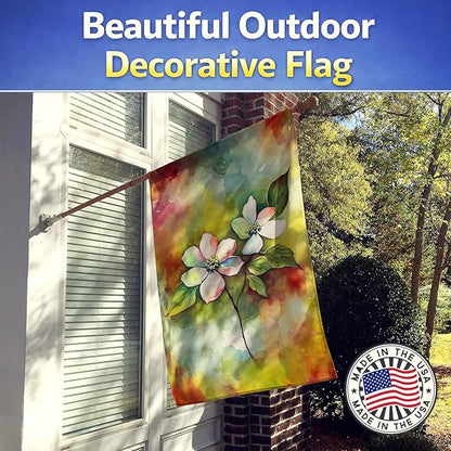 Caroline's Treasures Virginia American Dogwood in Watercolor House Flag Large Porch Sleeve Pole Decorative Outside Yard Banner Artwork Wall Hanging, Polyester, House Size, Multicolor