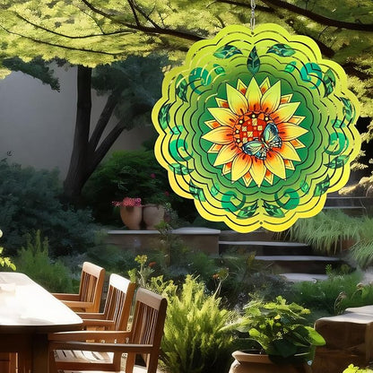 Wind Spinner Mandala 12 inch 3D Stainless Steel Laser Cut Metal Art Geometric Pattern Hanging Wind Spinner (Sunflower)