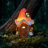 Solar Fairy Garden House, Whimsical Flower Cottage Fairy Figurines with Automatic Solar Lights, Hand-Painted Resin Garden Statue Unique Gift for Outdoor, Patio, Yard Art, Balcony, Porch Decor