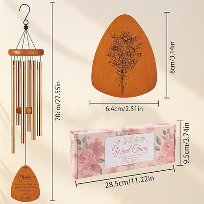 Mom Wind Chimes for Outside, Mothers Day Windchimes with Double Sided Wooden Plaque, Gifts for Mom Garden Patio Decor