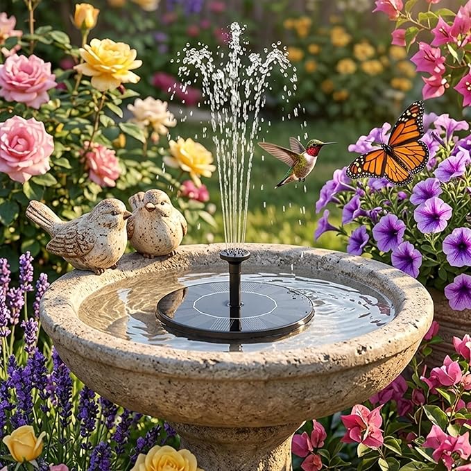 Solar Bird Bath Fountain Pump, Solar-Powered Bird Fountains, 2.5w Solar Fountain Pump with 6 Nozzles for Pond, Pool, Garden, Fish Tank (13 cm no Light)
