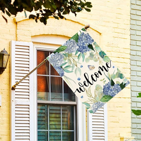 AVOIN colorlife Spring Hydrangea Flowers House Flag 28 x 40 Inch Double Sided, Seasonal Welcome Yard Outdoor Flag