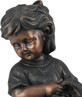 LuxenHome Garden Decor Statue,23" Fiber Stone Girl and Puppy Outdoor Statue, Bronze Garden Sculpture, Outdoor Art for Patio Courtyard Backyard Decor, House Warming Gifts