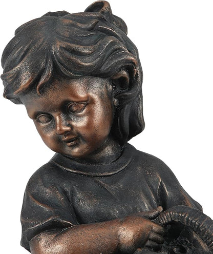 LuxenHome Garden Decor Statue,23" Fiber Stone Girl and Puppy Outdoor Statue, Bronze Garden Sculpture, Outdoor Art for Patio Courtyard Backyard Decor, House Warming Gifts