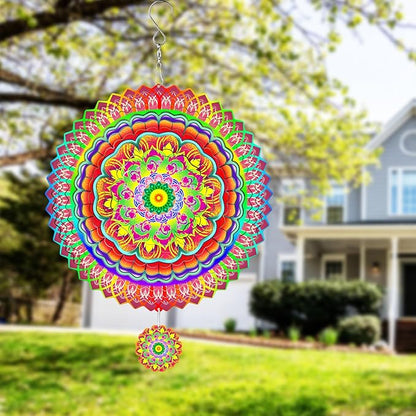 Mandala Wind Spinner for Yard and Garden, 12 Inch Wind Spinner, Outdoor Mandala Gifts, Gifts for Ladies, Mothers, Wives, Men, Fathers, Garden, Decorations Metal Hanging Patio Art Wind Sculpture