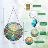 Stained Glass Window Hanging, Scenery Sun Catchers Stained Glass Panels for Indoor Windows Wall Art Decor, Birthday Gift for Mom Women Wife Men Lovers (7.87inch)