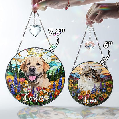 Personalized Pet Portrait Stained Glass Window Hanging, Sympathy Decoration Suncatcher for Loss of Dog & Cat Bereavement Gift from Photo, Memorial Keepsake for Dog Lover, Cat Mom Gift for Women