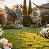 Extra-Large Metal Crane Statue, 36.8" Handcrafted Blue Heron Decor Sculptures with Stable U-Ground Stakes, Backyard Decoration, Metal Garden Bird Animal Yard Art, Lawn Ornament Decor