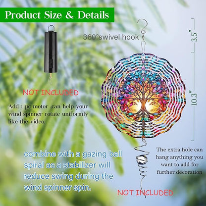 Tree of Life Wind Spinner,3D Stainless Steel Wind Spinner for Yard and Garden 3D Frosted Tree of Life Wind Sculptures Garden Decoration Crafts Ornaments 10Inch